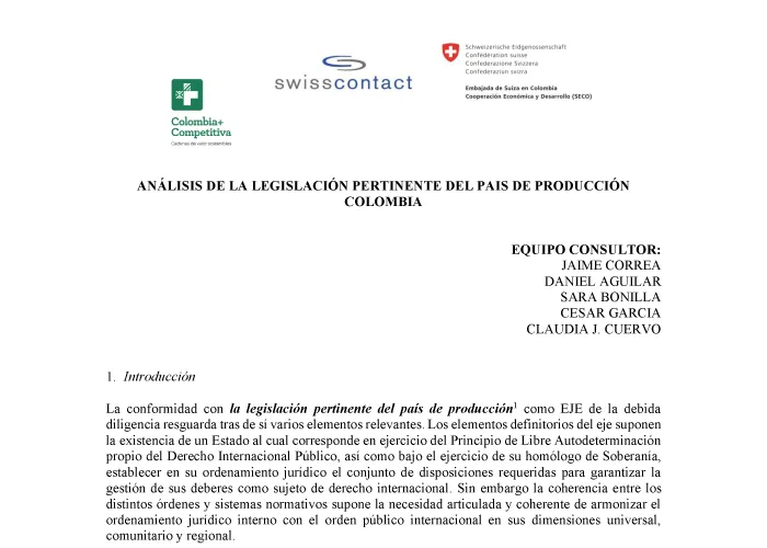 Análisis de la legislación pertinente del país de producción Colombia