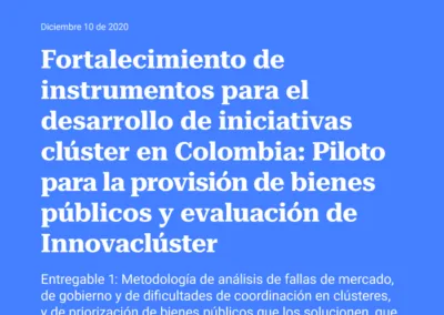 Metodología de análisis de fallas de mercado, de gobierno y de dificultades de coordinación en clústeres, y de priorización de bienes públicos que los solucionen, que incluya un análisis de costo-beneficio de su provisión.