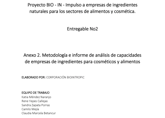 Metodología e informe de análisis de capacidades de empresas de ingredientes para cosméticos y alimentos