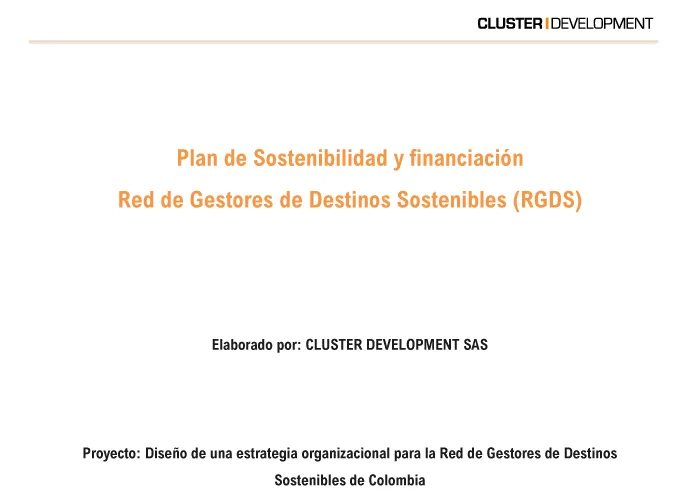 Plan de sostenibilidad y financiacion. Red Gestores Destinos Sostenibles