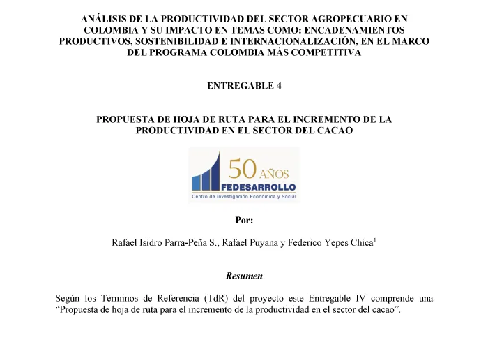 Propuesta hoja ruta incremento productividad sector cacao