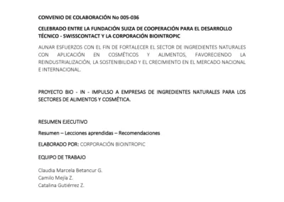 Proyecto BioIn. Resumen – Lecciones aprendidas – Recomendaciones