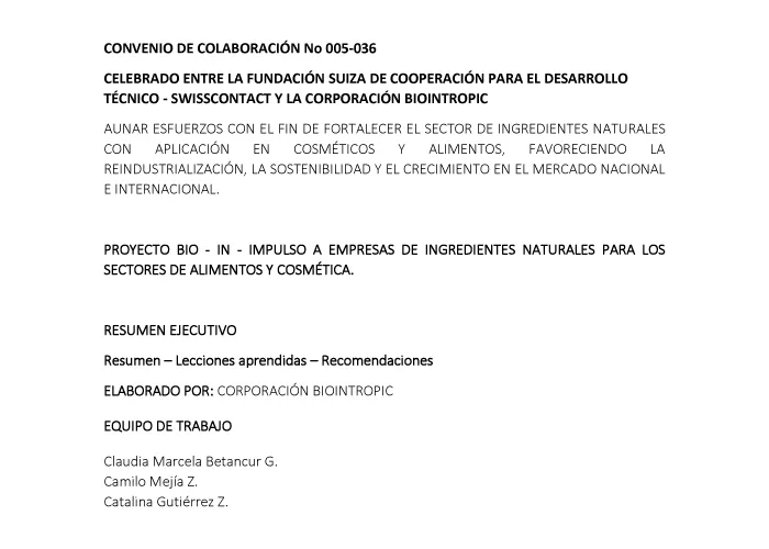 Proyecto BioIn. Resumen – Lecciones aprendidas – Recomendaciones